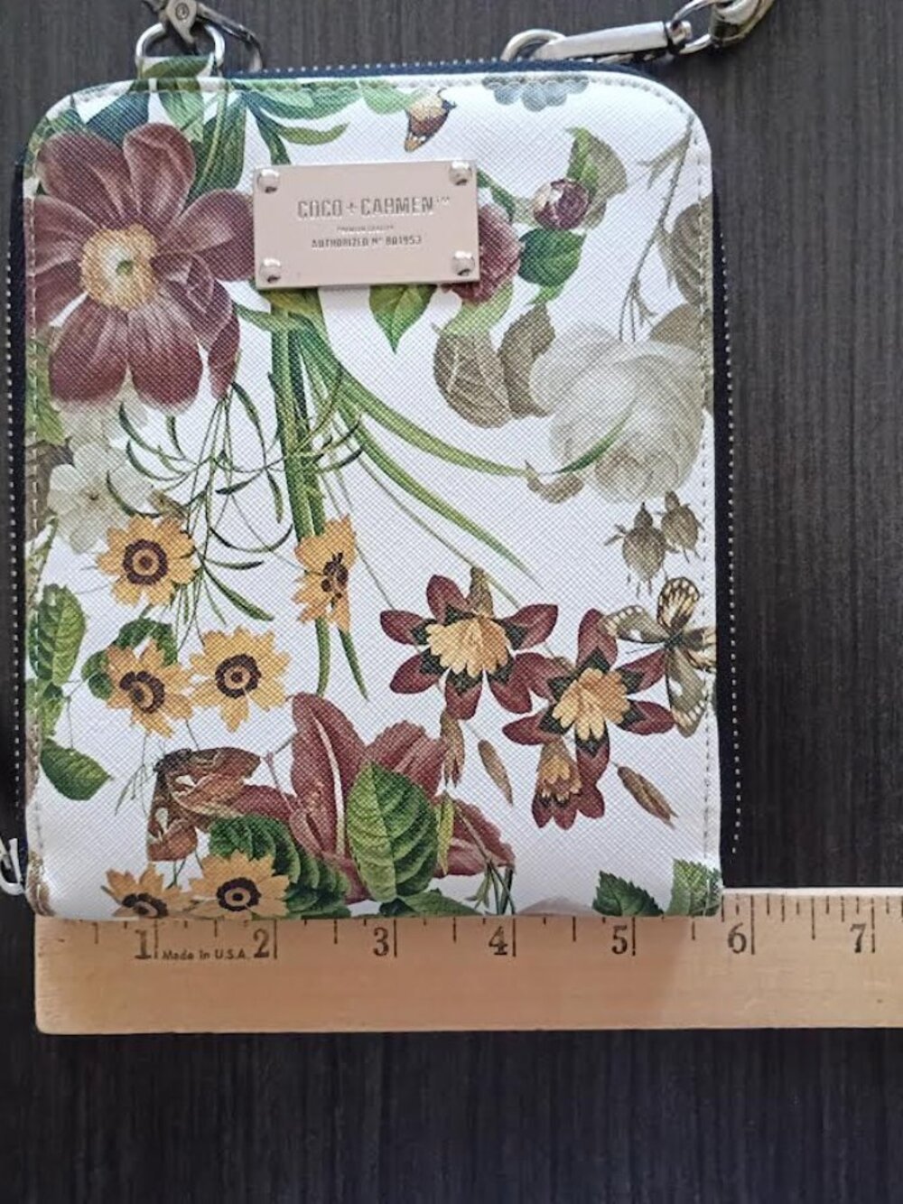 COCO + CARMEN FLORAL CROSSBODY WALLET MINI PURSE HANDBAG FAUX LEATHER ZIPPER - Picture 6 of 7